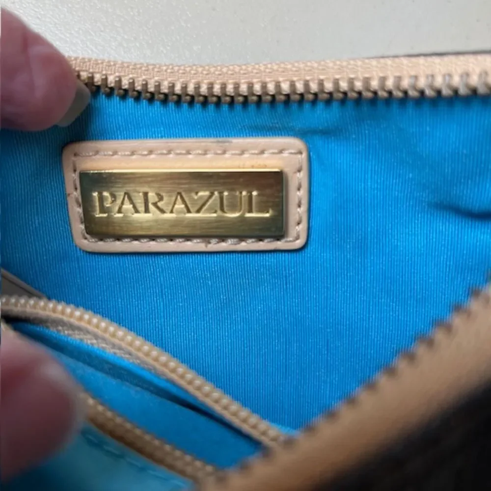 Parazul Wristlet Black with Tan. Gold Hardware Blue interior‎